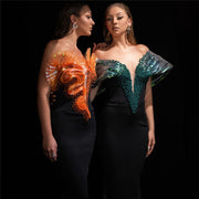 Summer New Bandage Elegant Socialite Beaded Waist Slimming Long Dress