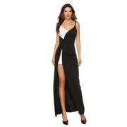 Sexy V-neck Black and White Formal Dress Splicing Sling
